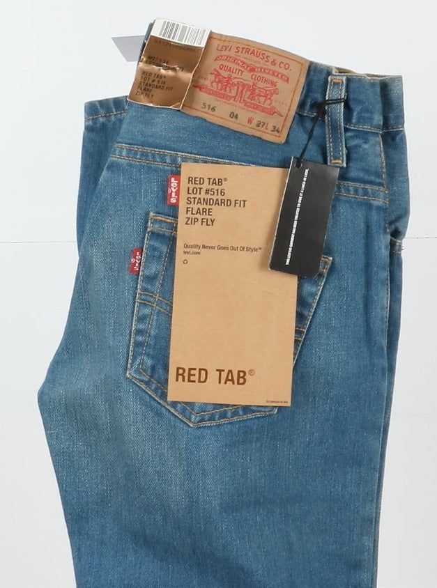 Levi's 516 Standard Fit Flare Zip Fly Jeans W27 L34 Denim Unisex Vita Alta Dead Stock* w/Tags