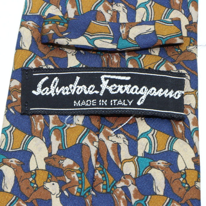 Salvatore Ferragamo Cravatta Blu e Marrone in Seta Uomo