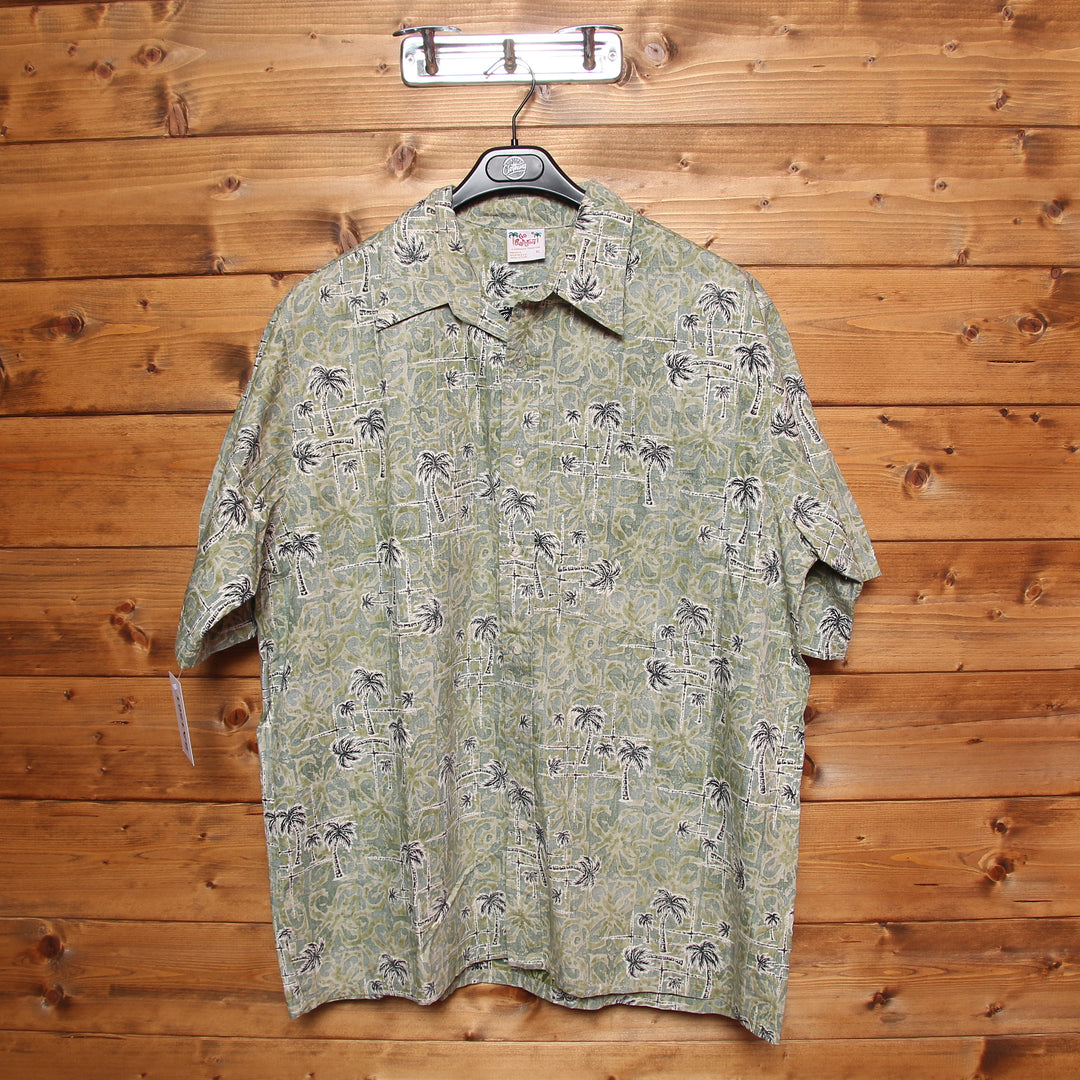 Camicia Hawaiana Go Barefoot Verde con Fantasia Taglia XL Uomo Made in USA