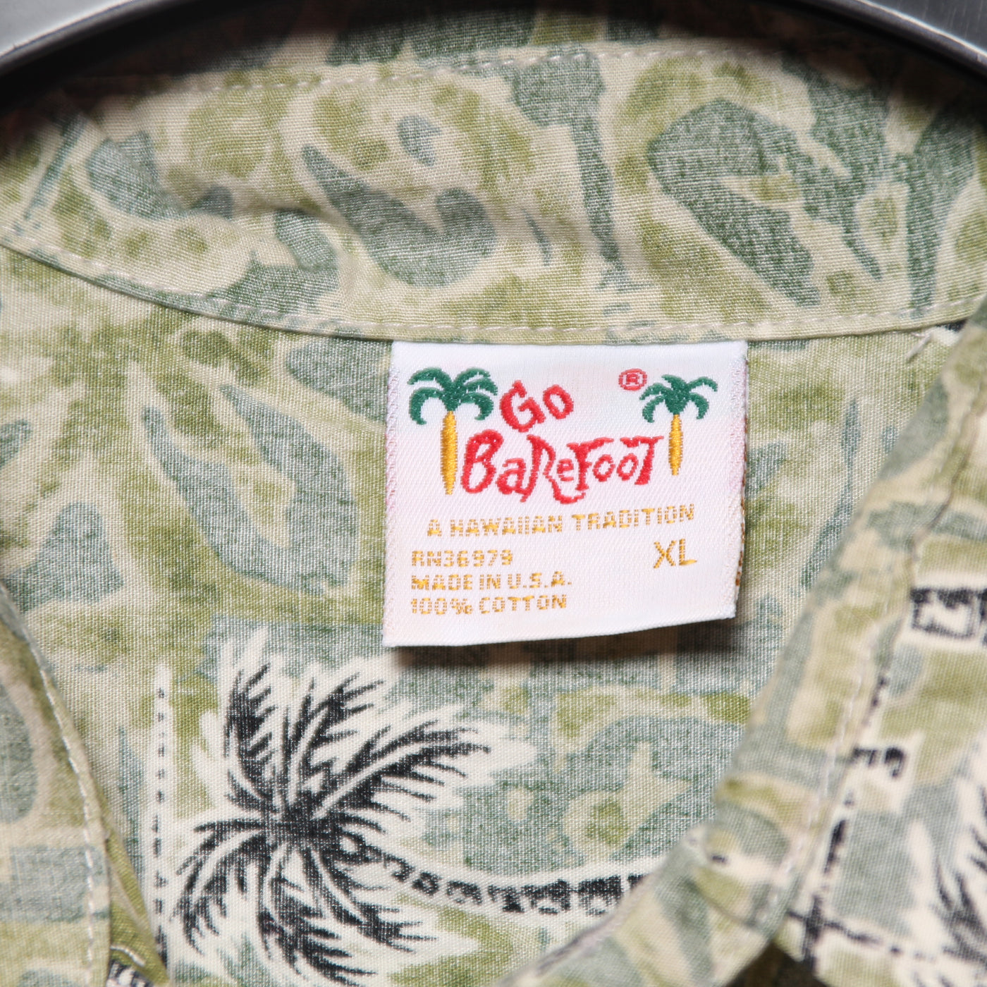 Camicia Hawaiana Go Barefoot Verde con Fantasia Taglia XL Uomo Made in USA