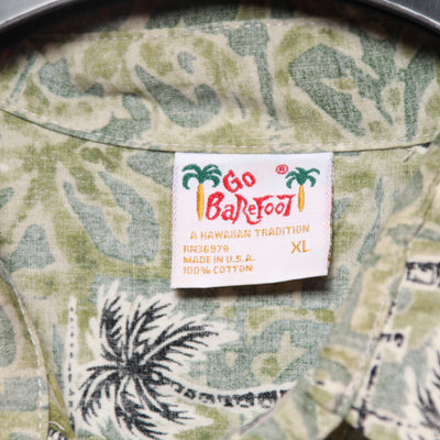 Camicia Hawaiana Go Barefoot Verde con Fantasia Taglia XL Uomo Made in USA
