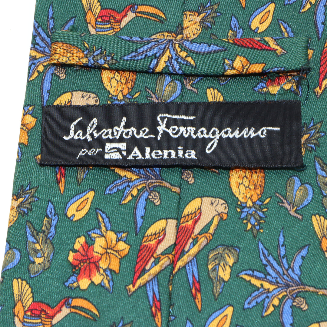 Salvatore Ferragamo Cravatta Verde con Fantasia in Seta Uomo