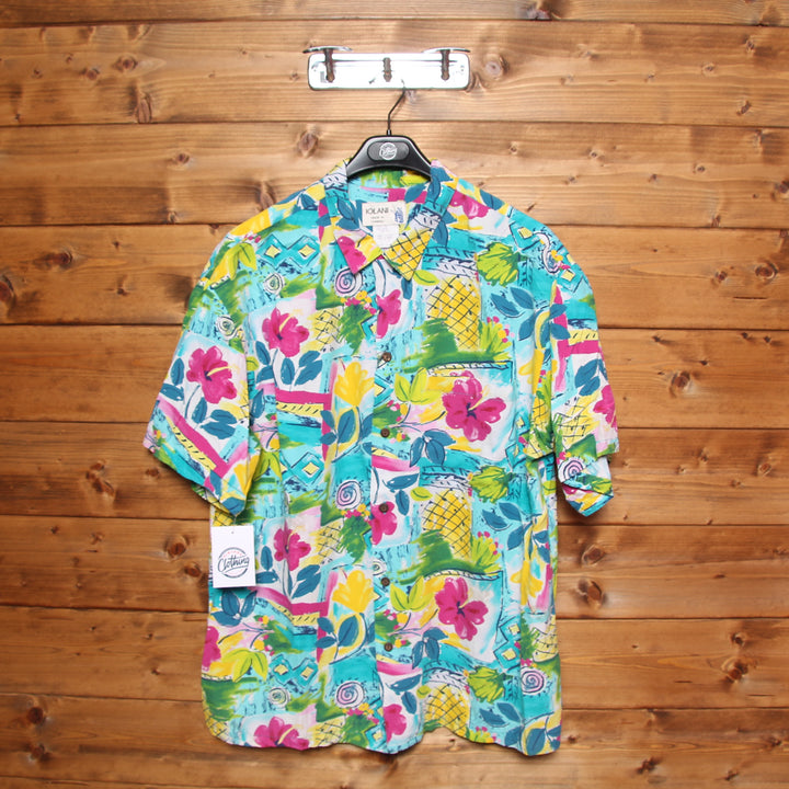 Camicia Hawaiana Iolani Azzurro con Fantasia Taglia L Uomo Made in Hawaii