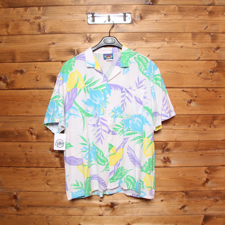 Camicia Hawaiana Hawaii Blues Bianco con Fantasia Taglia L Uomo Made in USA