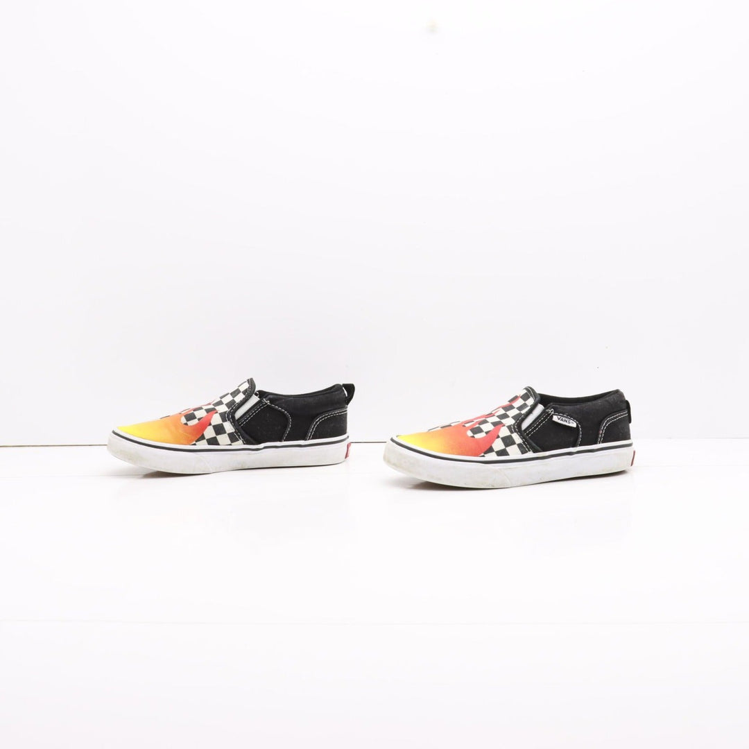 Vans Slip On Basse Nere a Scacchi con Fiamme Eur 32 Youth