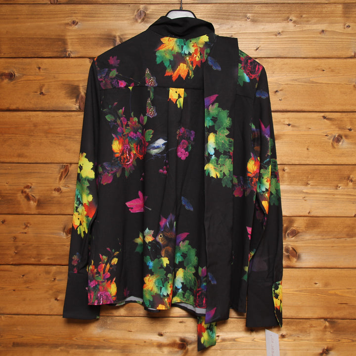 Tole Rance Camicia Nera con Fiori Taglia XL Donna Deadstock w/Tags