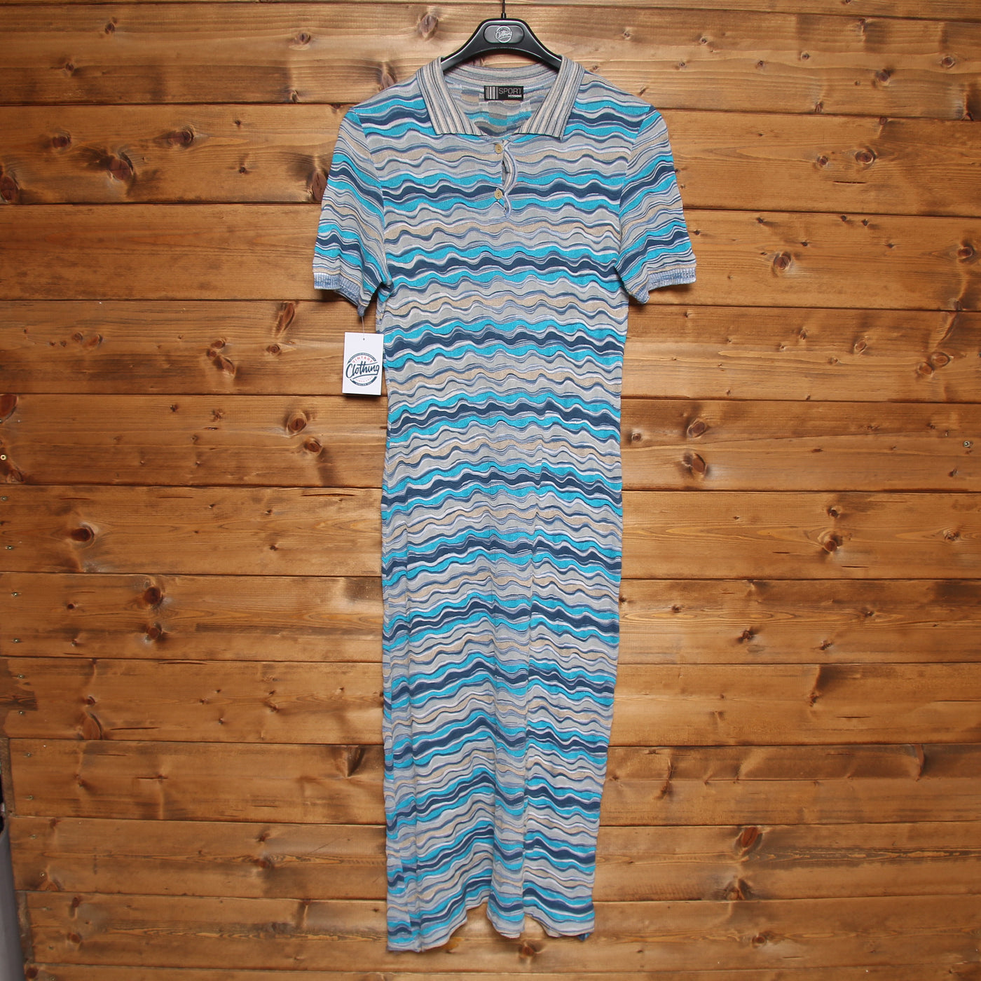 Missoni Sport Vestito con Sciarpa Vintage Azzurro a Righe Taglia 44 Donna