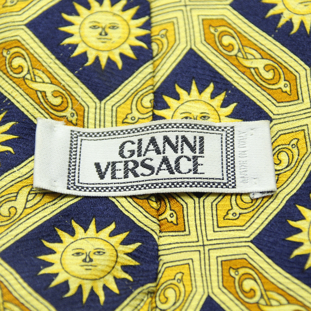 Gianni Versace Cravatta Vintage Blu e Oro in Seta Uomo