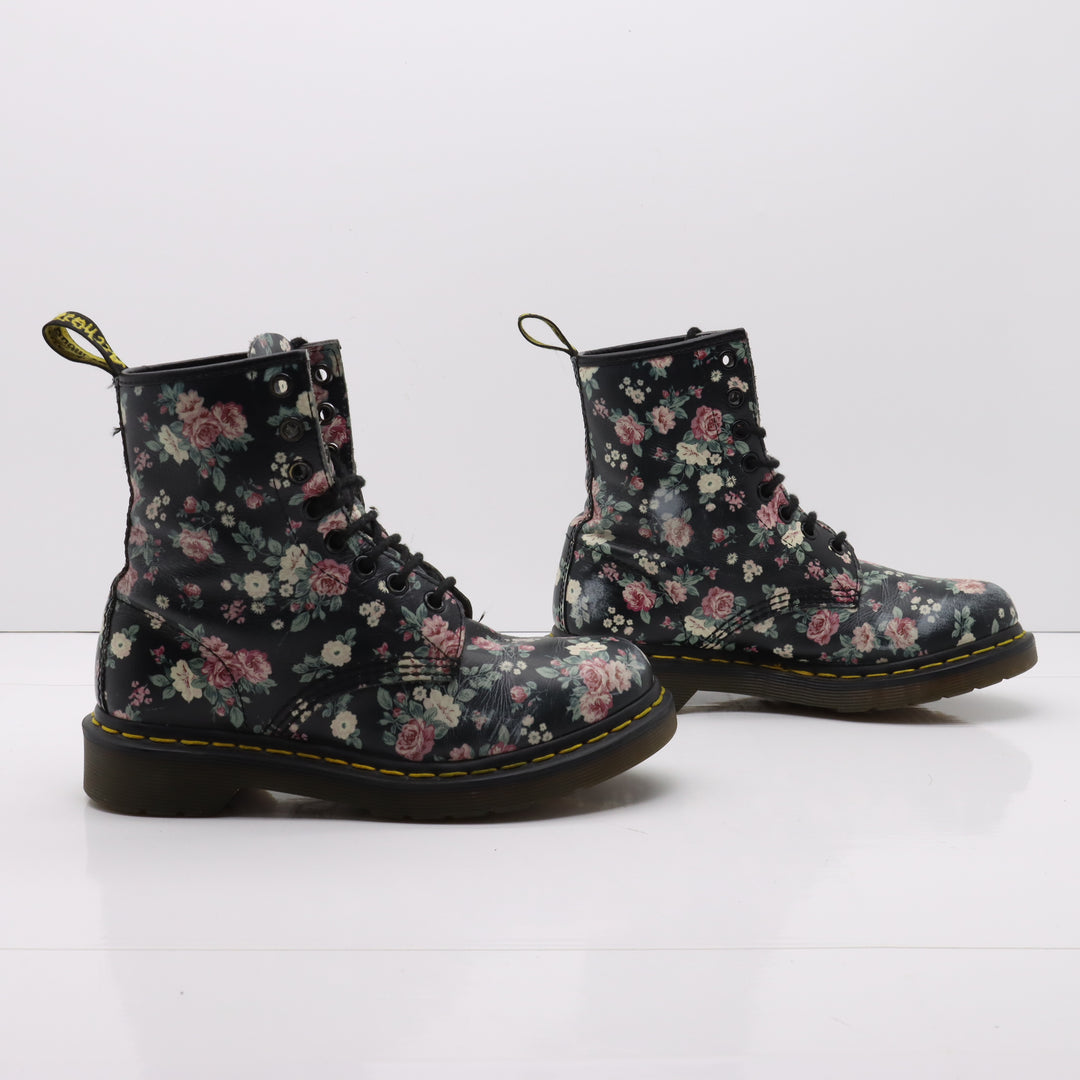 Dr. Martens 1460 Stivaletto Nero Floreale in Pelle Eur 36 Donna