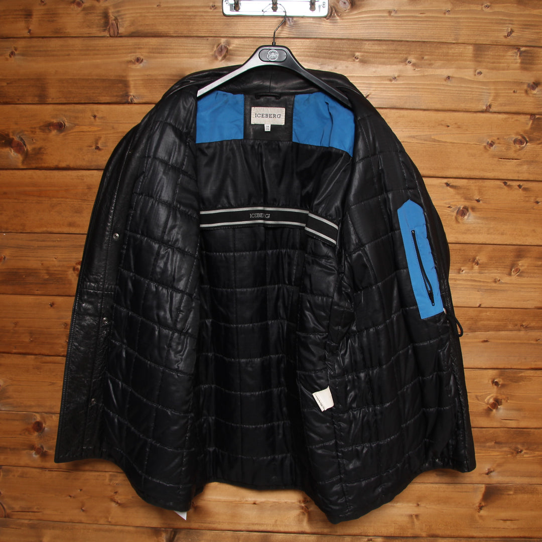 Iceberg Giacca in Pelle Vintage Nero Taglia XXL Uomo