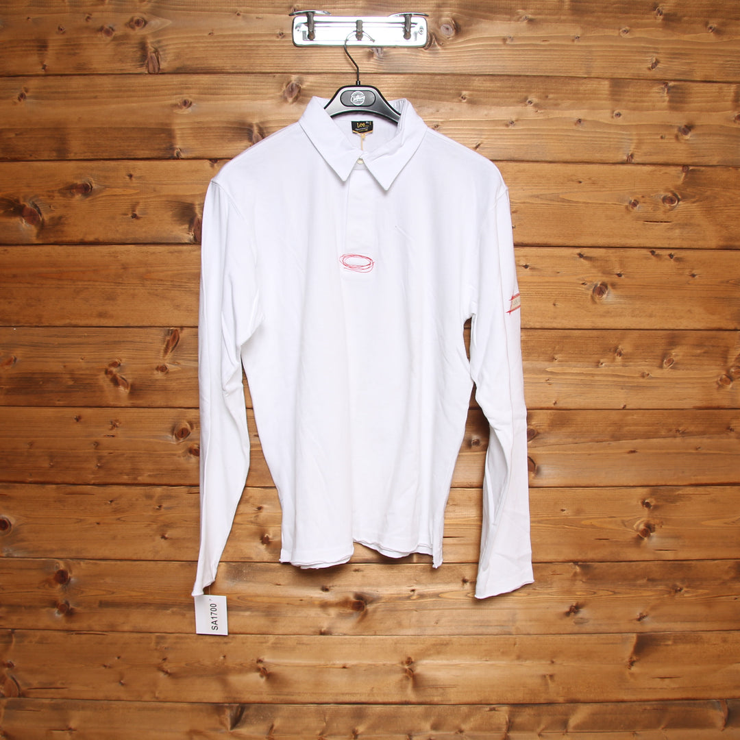 Lee Polo a Maniche Lunghe Bianco Taglia XL Uomo Nuova Dead Stock w/Tags