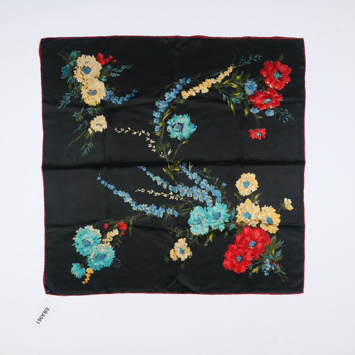 Foulard Vintage in Seta Nero Floreale Donna