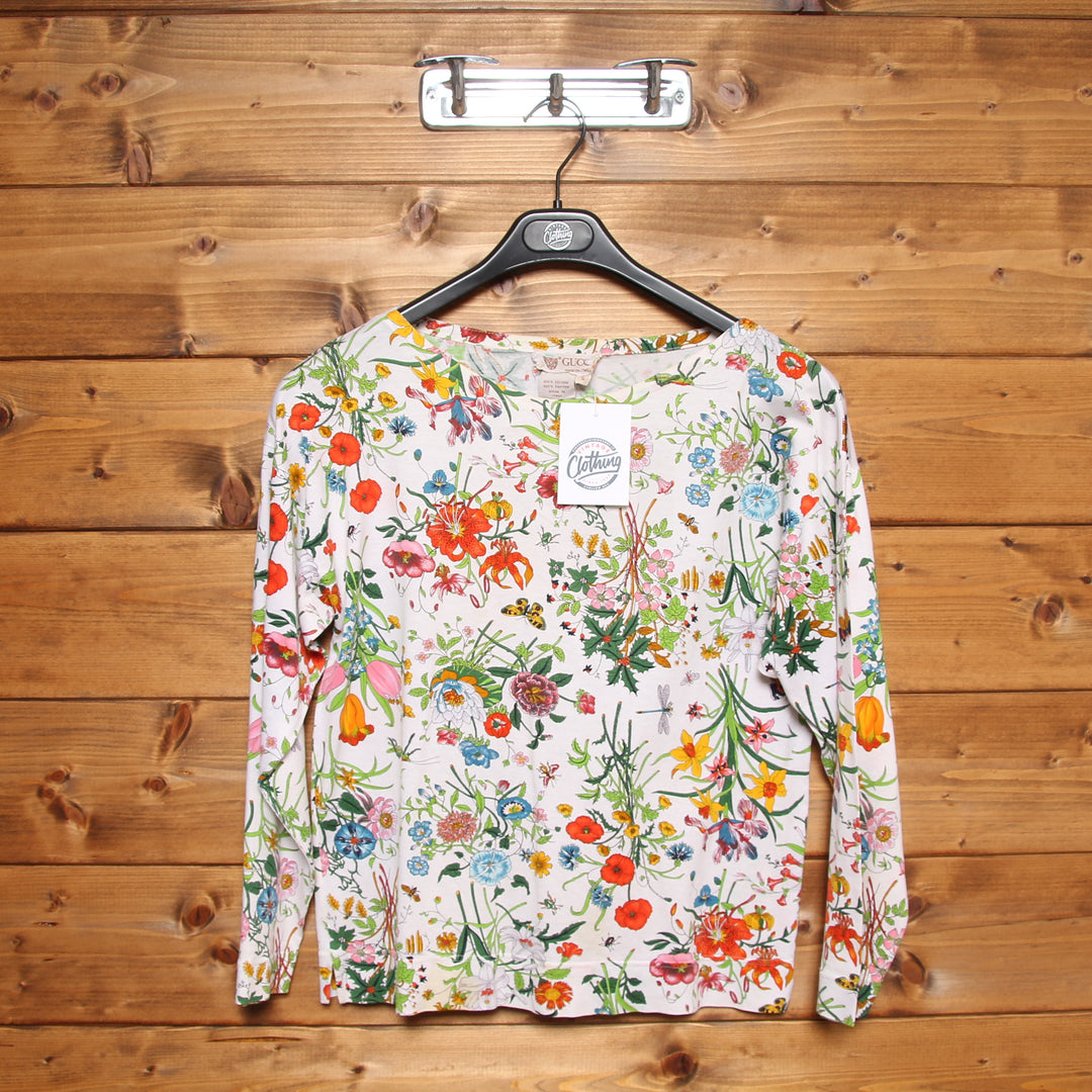 Casacca Gucci Maglia Bianco a Fiori Vintage Tg.S