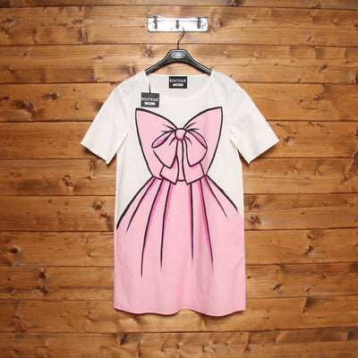 Abito Boutique Moschino Bianco Rosa con Fiocco Taglia 42 Donna w/Tags