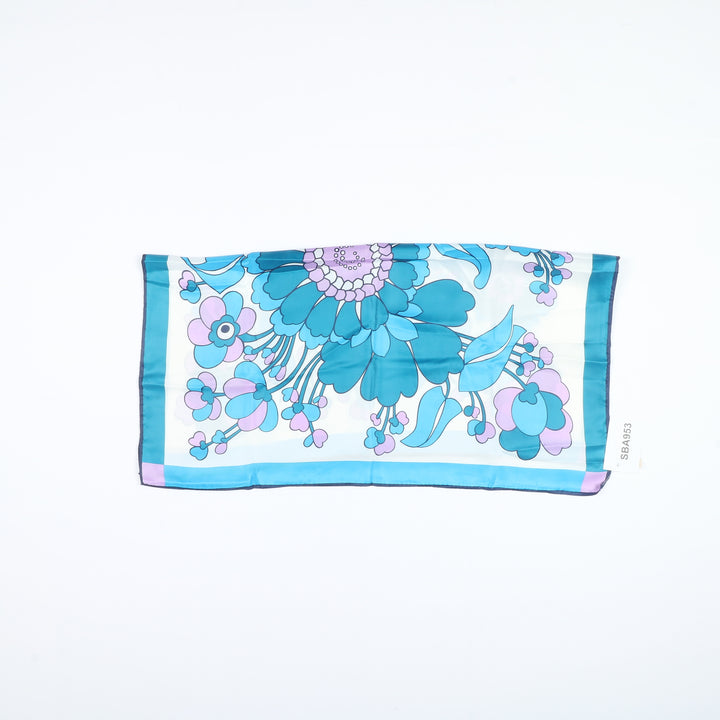 Hand Printed Foulard Vintage in Poliestere Azzurro Donna