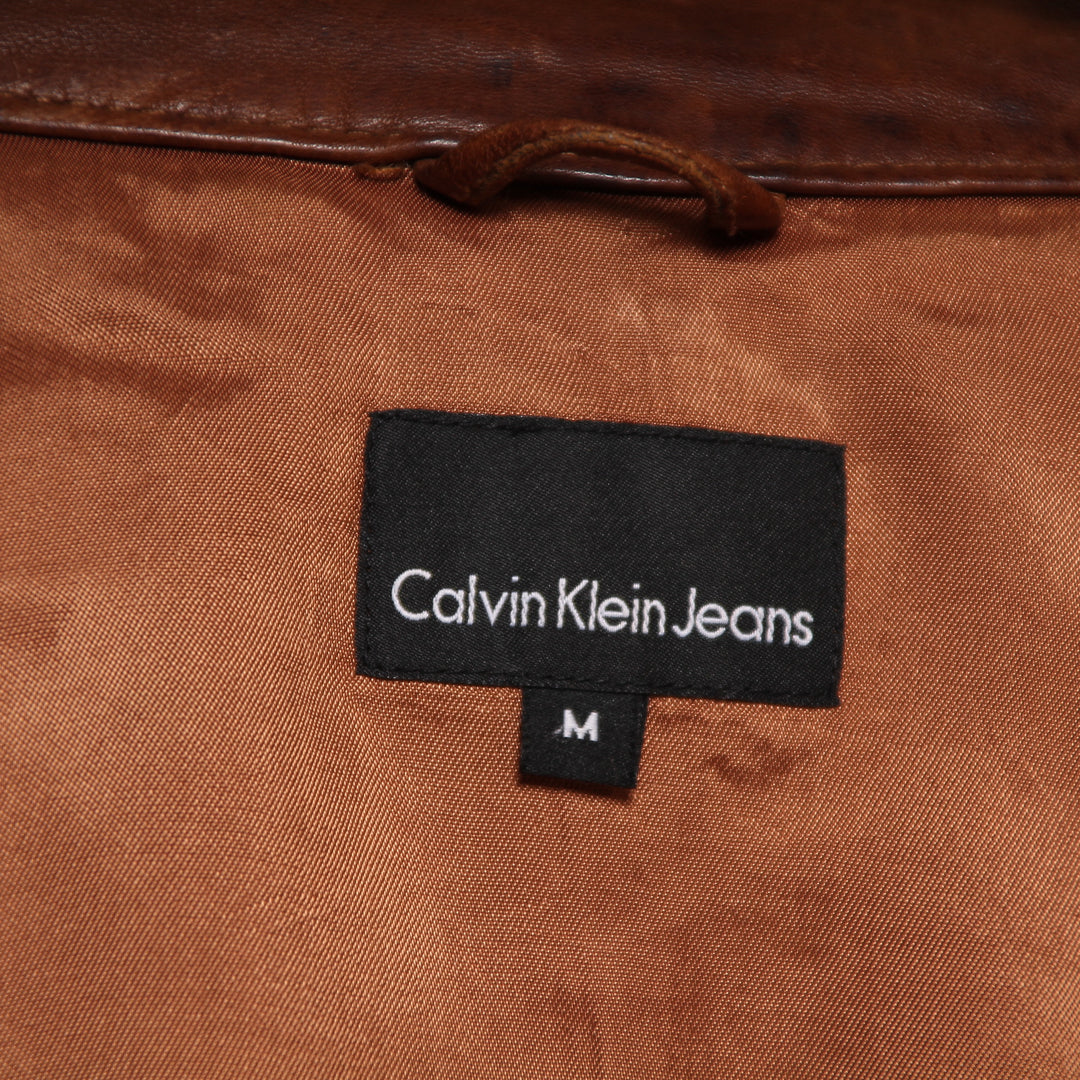 Calvin Klein Jeans Giacca in Pelle Marrone Taglia M Donna