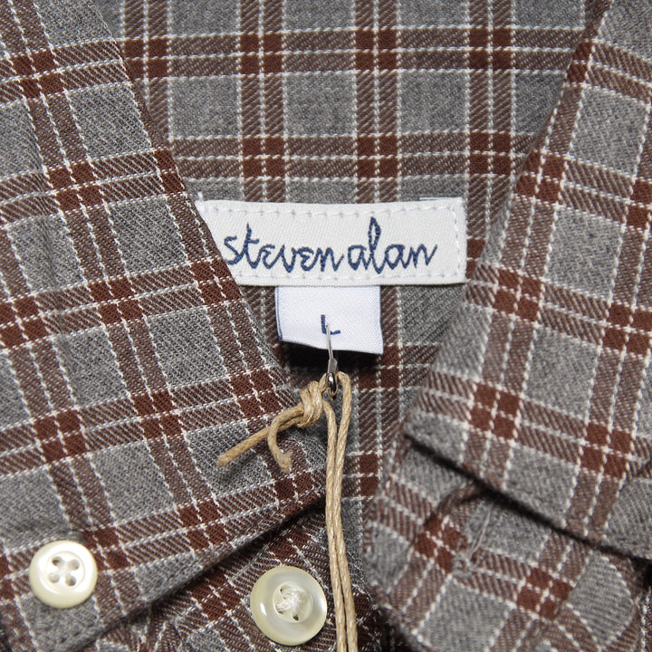 Steven Alan Camicia Grigio e Marrone Taglia L Uomo Made in USA Deadstock w/Tags