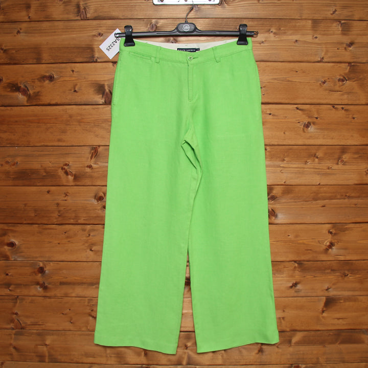 Ralph Lauren Pantalone in Lino Verde Taglia 10 Donna