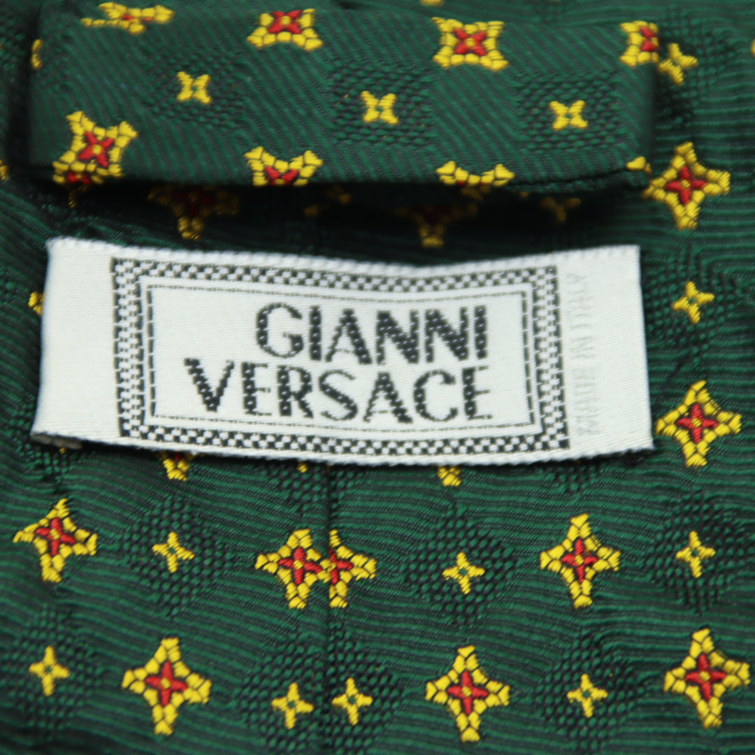 Gianni Versace Cravatta Vintage Verde con Fantasia in Seta Uomo