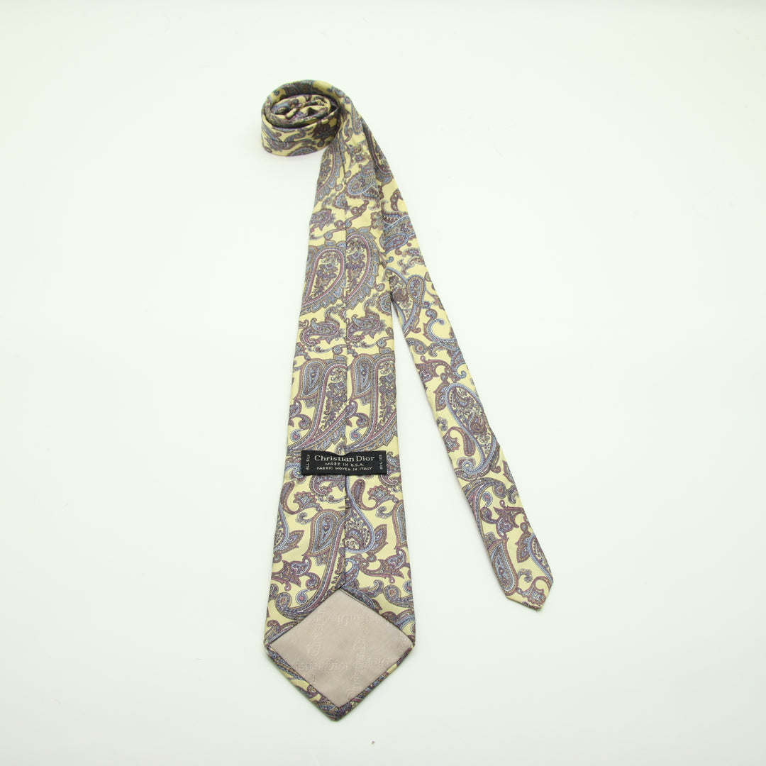 Christian Dior Cravatta Vintage Gialla in Seta Uomo Made in USA