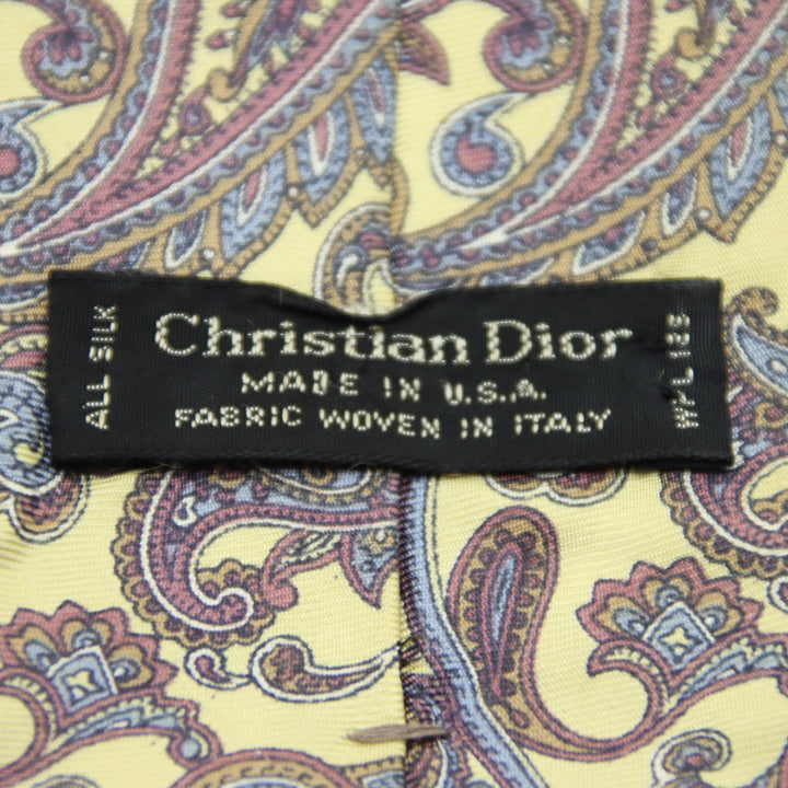 Christian Dior Cravatta Vintage Gialla in Seta Uomo Made in USA