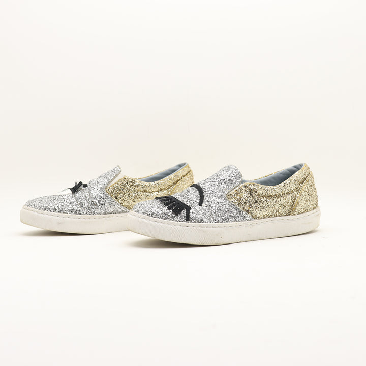 Chiara Ferragni Scarpe Slip-On Argento e Oro EU 40 Donna