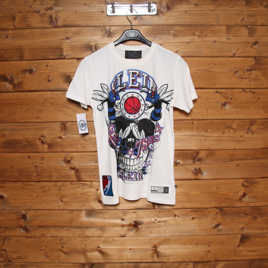 Philipp Plein T-Shirt Bianca con Fantasia Taglia M Uomo