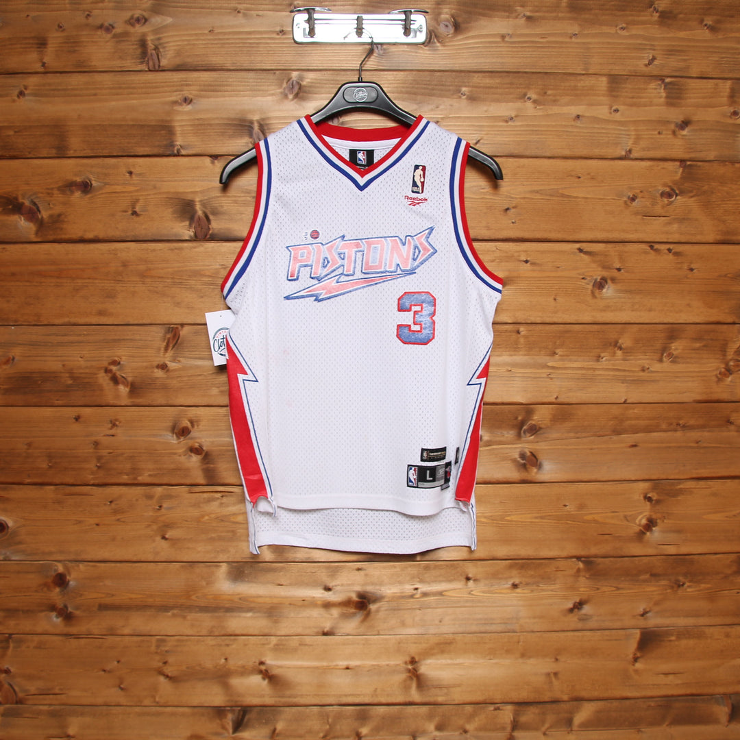 Maglia da Basket Reebok NBA Detroit Pistons Wallace 3 Bianca Taglia L 14/16y Bambino