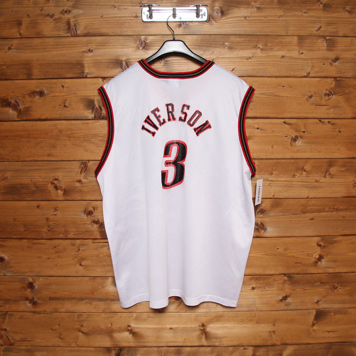 Maglia da Basket Vintage Champion NBA Philadelphia 76ers Iverson 3 Bianca Taglia 48 Unisex