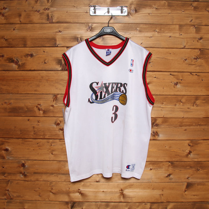 Maglia da Basket Vintage Champion NBA Philadelphia 76ers Iverson 3 Bianca Taglia 48 Unisex