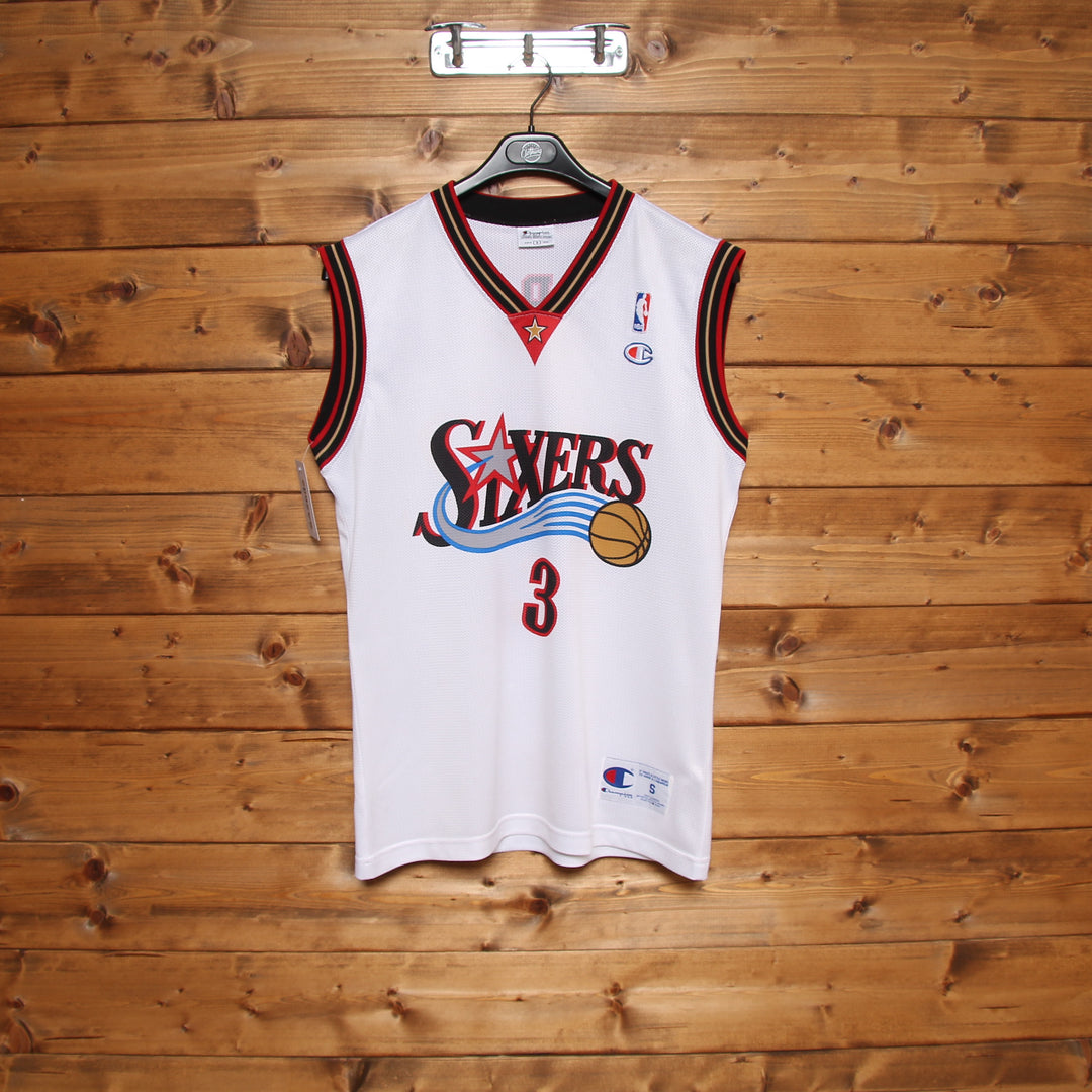 Maglia da Basket Vintage Champion NBA Philadelphia 76ers Iverson 3 Bianca Taglia S Unisex