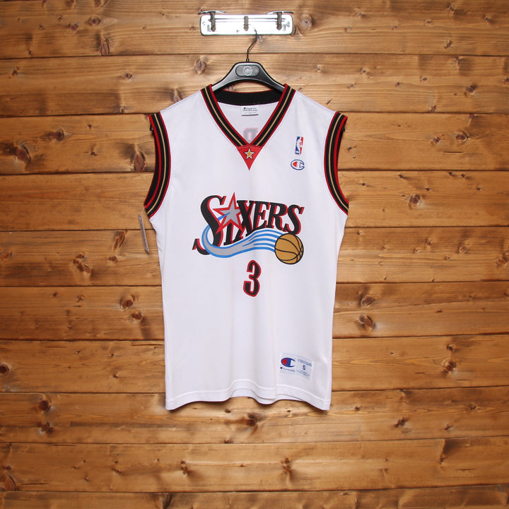 Maglia da Basket Vintage Champion NBA Philadelphia 76ers Iverson 3 Bianca Taglia S Unisex