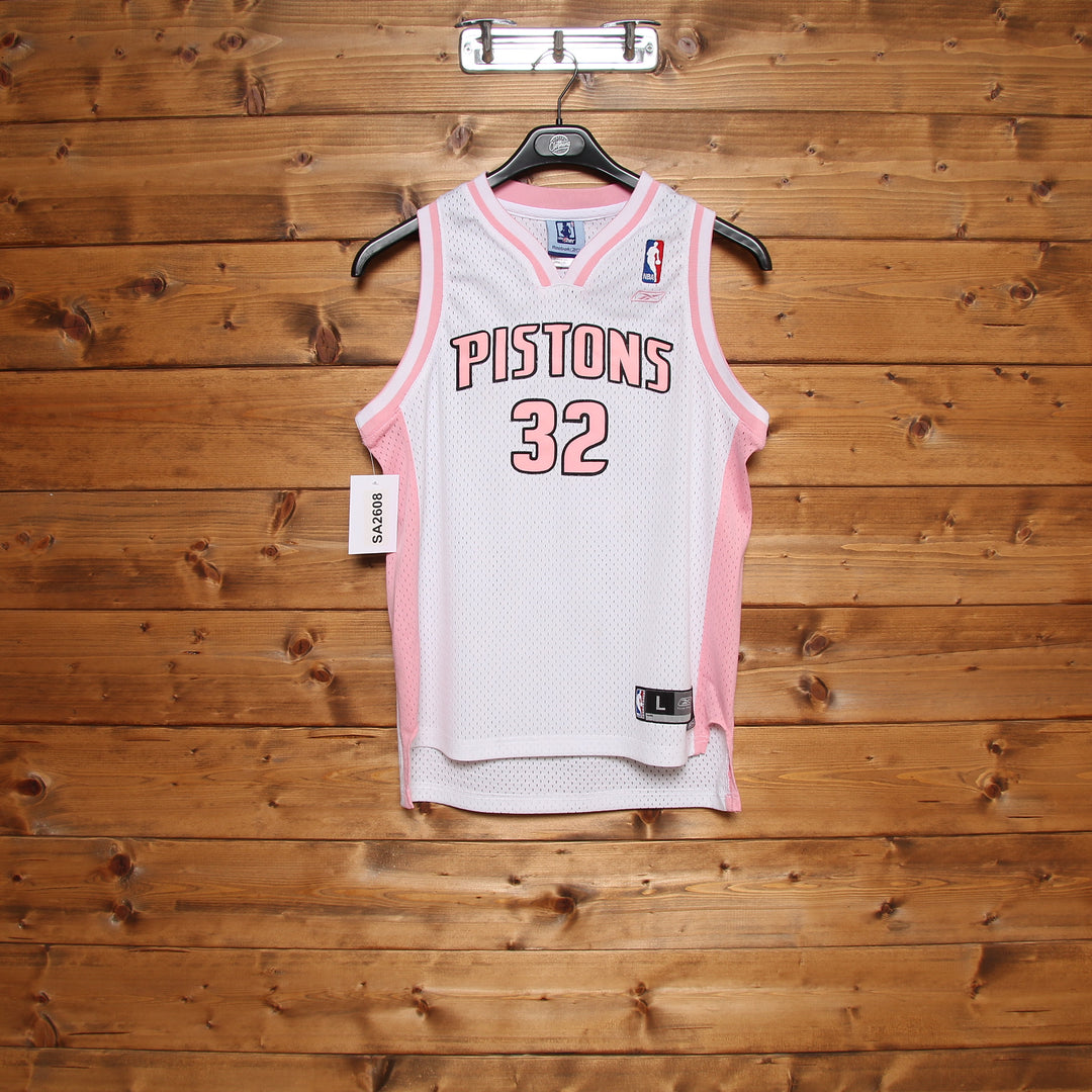 Maglia da Basket Reebok NBA Detroit Pistons Hamilton 32 Bianca e Rosa Taglia L 14y Bambino