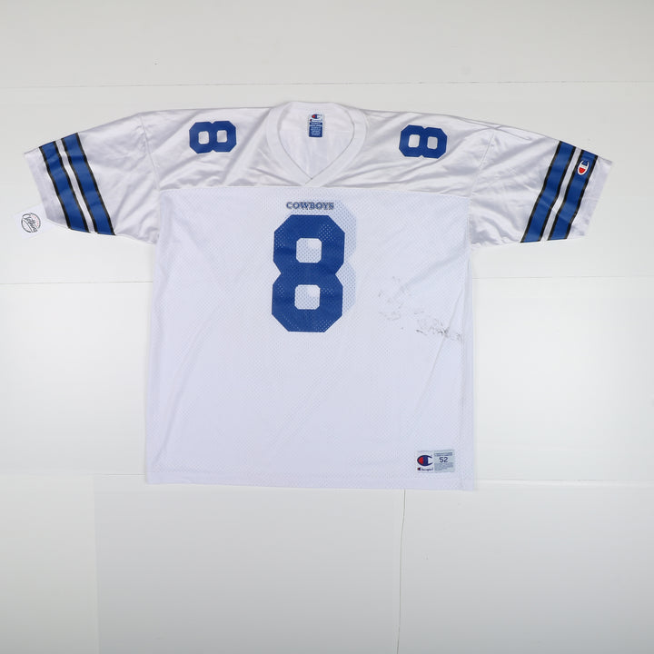 Maglia da Football NFL Champion Dallas Cowboys Aikman 8 Taglia 52 Bianco Autografata Uomo