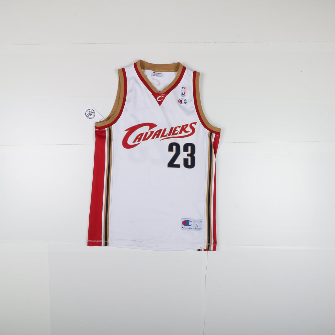 Maglia da Basket NBA Champion Cleveland Cavaliers James 23 Bianco e Bordeaux Taglia S Uomo