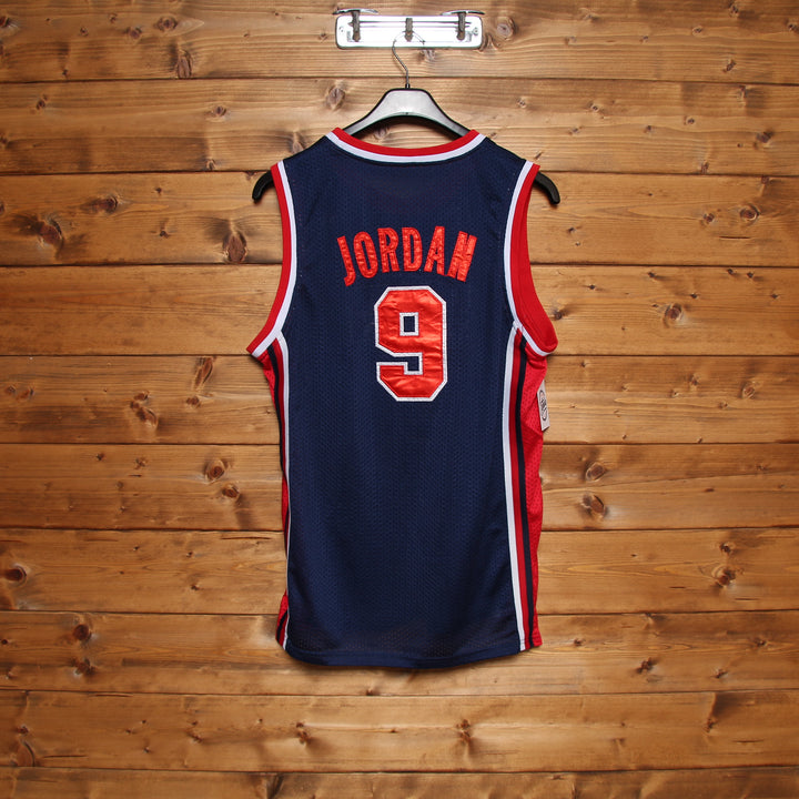 Maglia da Basket Vintage Champion NBA Nazionale USA Jordan 9 Blu e Rossa Taglia 44 Unisex