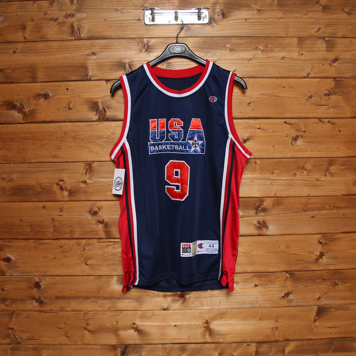 Maglia da Basket Vintage Champion NBA Nazionale USA Jordan 9 Blu e Rossa Taglia 44 Unisex