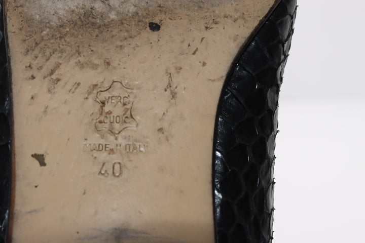 VR Estate Mocassino Vintage Anni 70' Basse Nero Pitonata Eur 40 Unisex