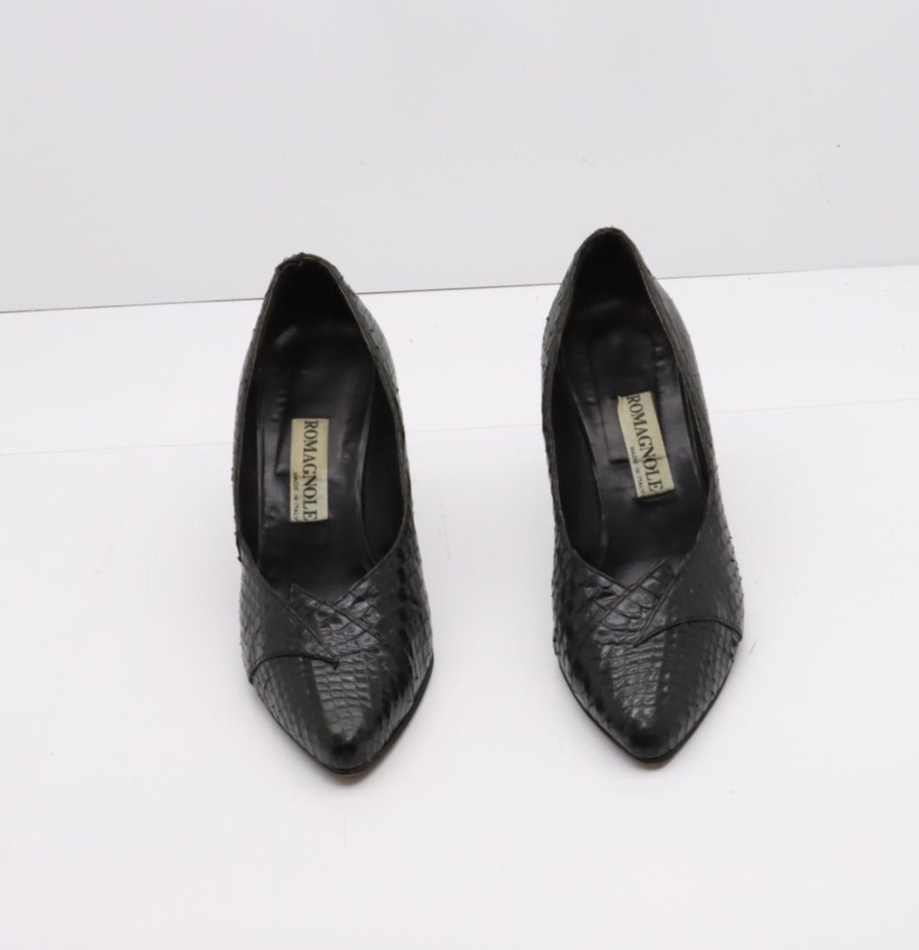 Romagnoli Decoltè Vintage Anni 70' Basse Nero Pitonata Eur 38 Donna