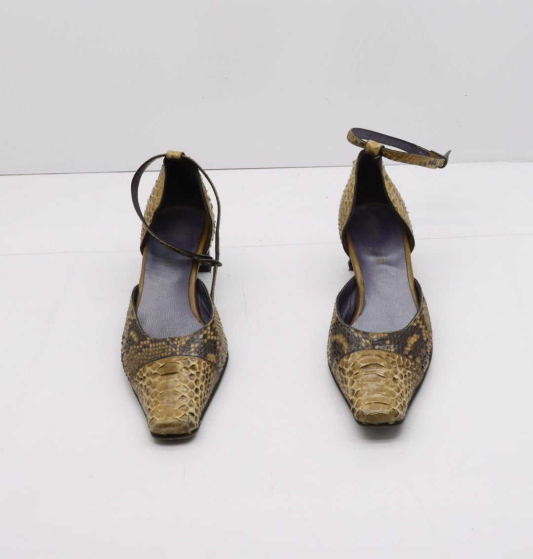 Sandalo Vintage Anni 70' Basse Marrone Pitonata Eur 35 Donna
