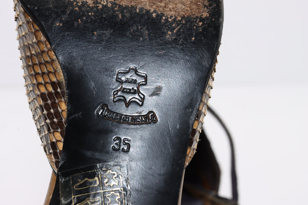 Sandalo Vintage Anni 70' Basse Marrone Pitonata Eur 35 Donna