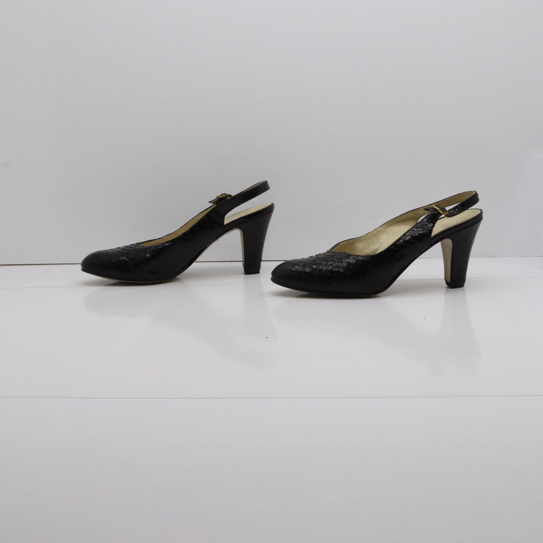 Eleganoe (Ara) Sandalo Vintage Anni 70' Basse Nero Pitonata Eur 5 1/2 Donna