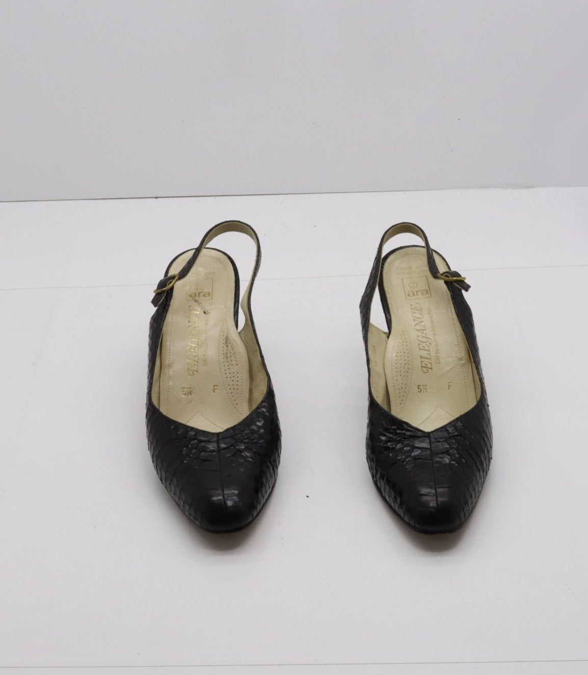 Eleganoe (Ara) Sandalo Vintage Anni 70' Basse Nero Pitonata Eur 5 1/2 Donna