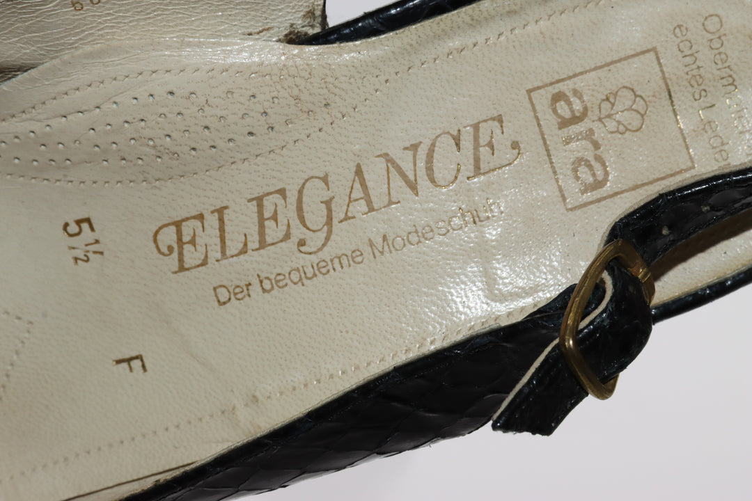 Eleganoe (Ara) Sandalo Vintage Anni 70' Basse Nero Pitonata Eur 5 1/2 Donna