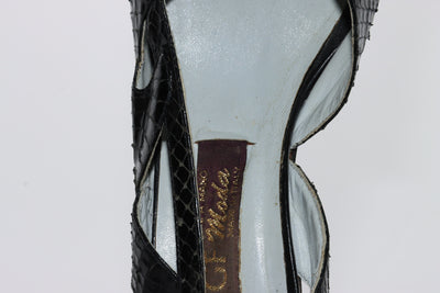 G.F. Moda Sandalo Vintage Anni 70' Basse Nero Pitonata Eur 37 Donna