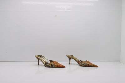 Linea Sandalo Vintage Anni 70' Basse Marrone con Fantasia Pitonata Eur 36 Donna
