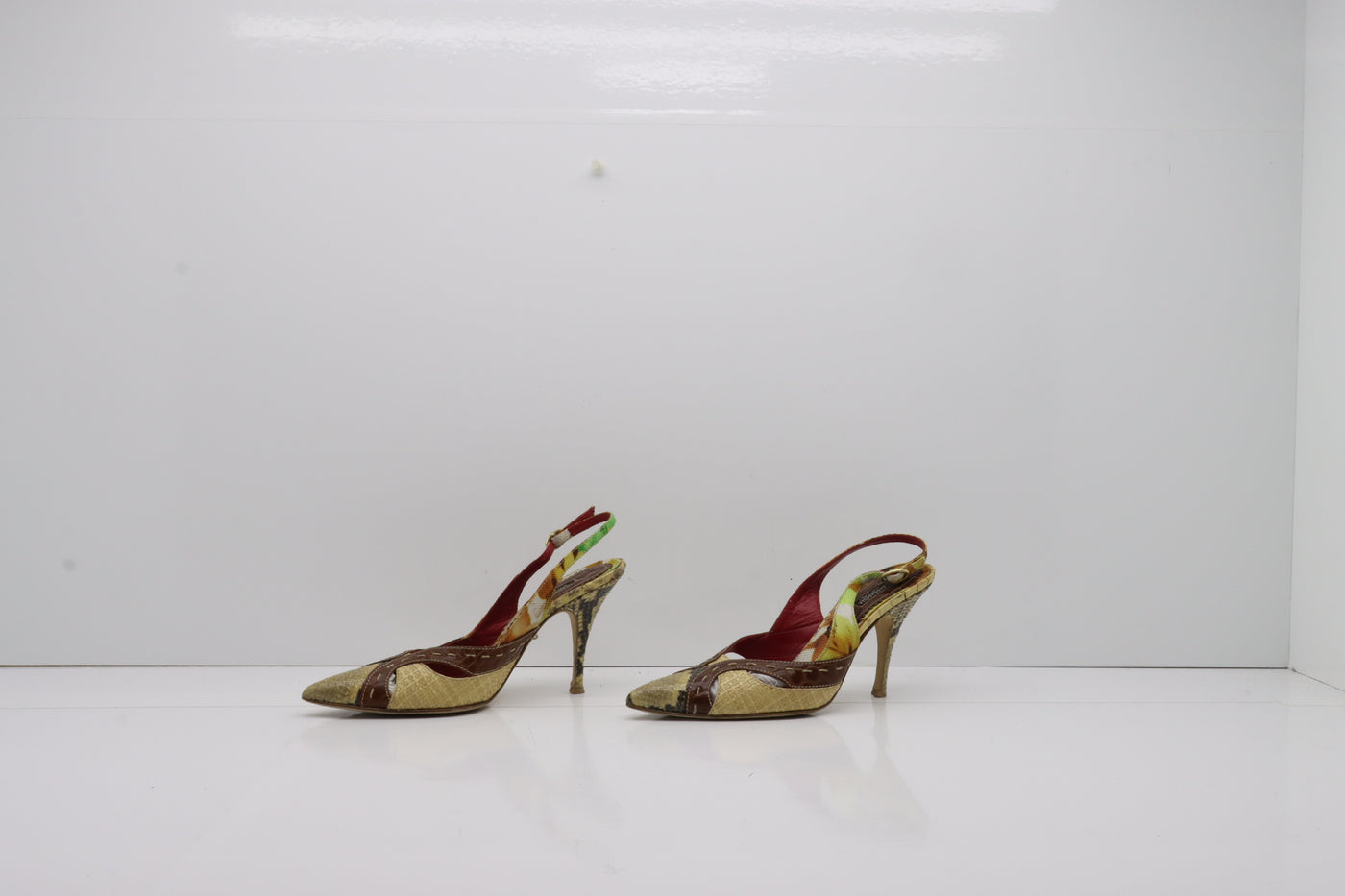 Barbarella Sandalo Vintage Anni 70'/80' Basse Beige Colorata Pitonata Eur 37 Donna