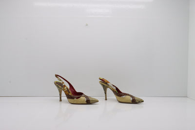 Barbarella Sandalo Vintage Anni 70'/80' Basse Beige Colorata Pitonata Eur 37 Donna