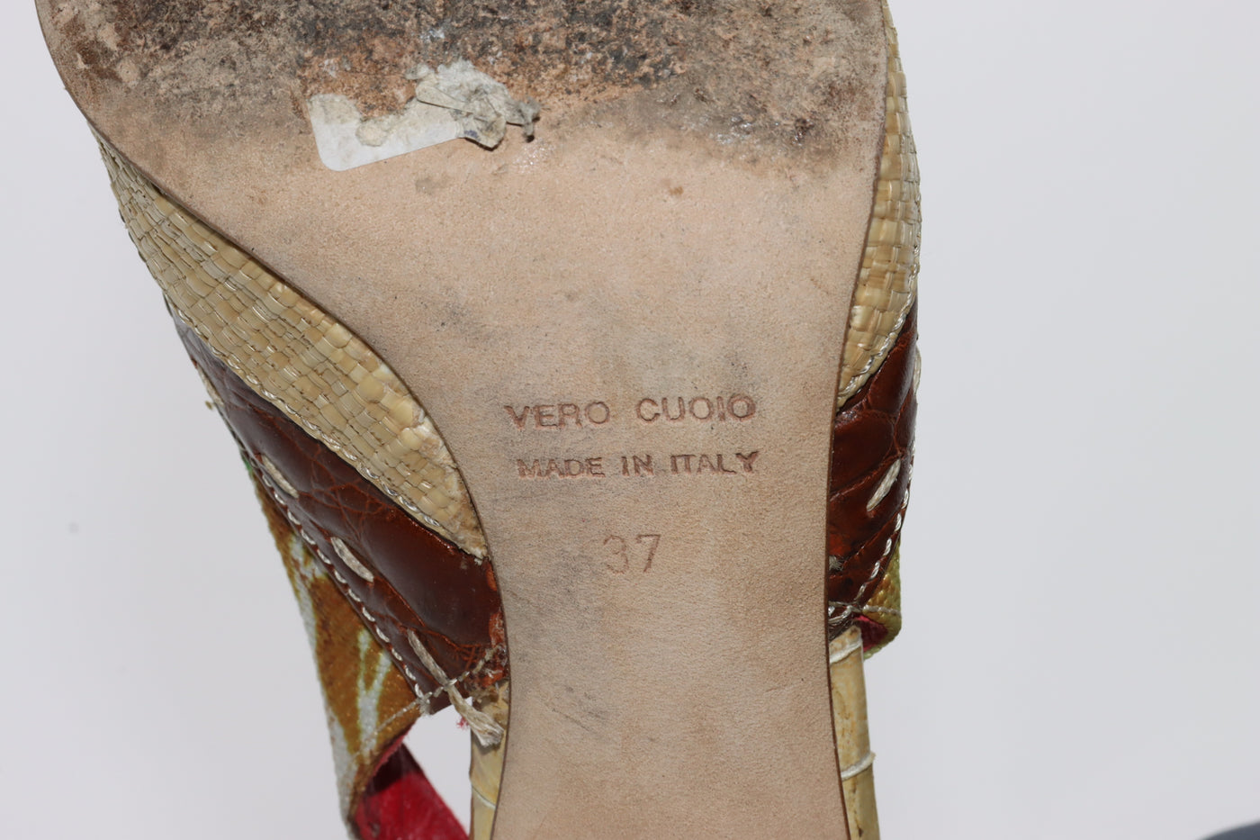 Barbarella Sandalo Vintage Anni 70'/80' Basse Beige Colorata Pitonata Eur 37 Donna