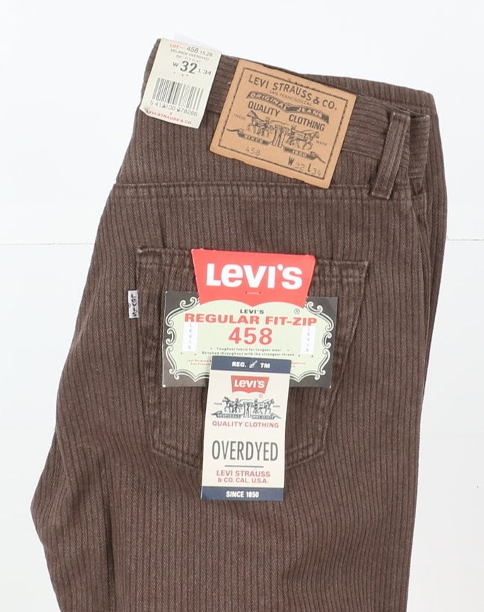 Levi's Nuovo 458 Melange Overdyed Jeans W32 L34 Marrone Uomo Vita Alta